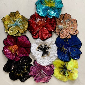 Sequined Flower 1pcs, 3D Patch for Applique, DIY Hair Accessory or Crafts, Glittering Sequins Flower, Beaded Flower Applique, Flower