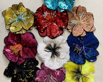3D Sequined Flower Patch 1pc, Sew on Beaded Applique, DIY Supplies Craft