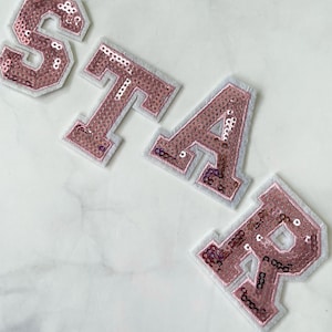 Parches de letras con lentejuelas para ropa, 1 pieza, parche de letras para apliques, accesorio o manualidades de bricolaje, calcomanía de letras rosa, parche para planchar, bolsa de bricolaje