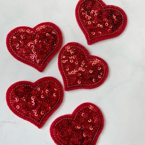Red Sequin Heart Iron On Patch - DIY Applique (5pcs)