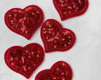 Sequin Heart 5pcs, Heart Patch for Applique, DIY Hair Accessory or Crafts,Patch, Red Sequin Heart Patch, Iron on Patch, Trendy Patch,DIY Bag