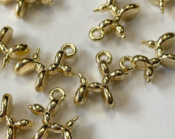 2 pcs Gold Balloon Dog Charm, Metal Alloy Pendant, Jewelry Making Supplies, DIY Craft