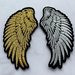 Gold & Silver Angel Wings Embroidered Iron-On Patches (Pair)