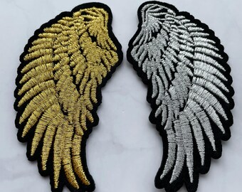 Gold & Silver Angel Wings 1 pair Patch, Embroidered Iron-On Applique, DIY Supplies