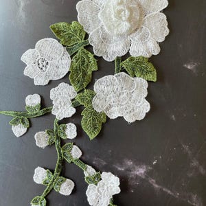 3D White Embroidery Flower Patch: Sew-On Applique (11x5 in