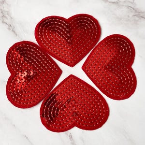 Red Sequin Heart Iron On Patch - DIY Applique (5pcs)