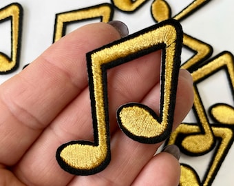 Parche bordado de nota musical (5 unidades), dorado y negro, para planchar, para manualidades.