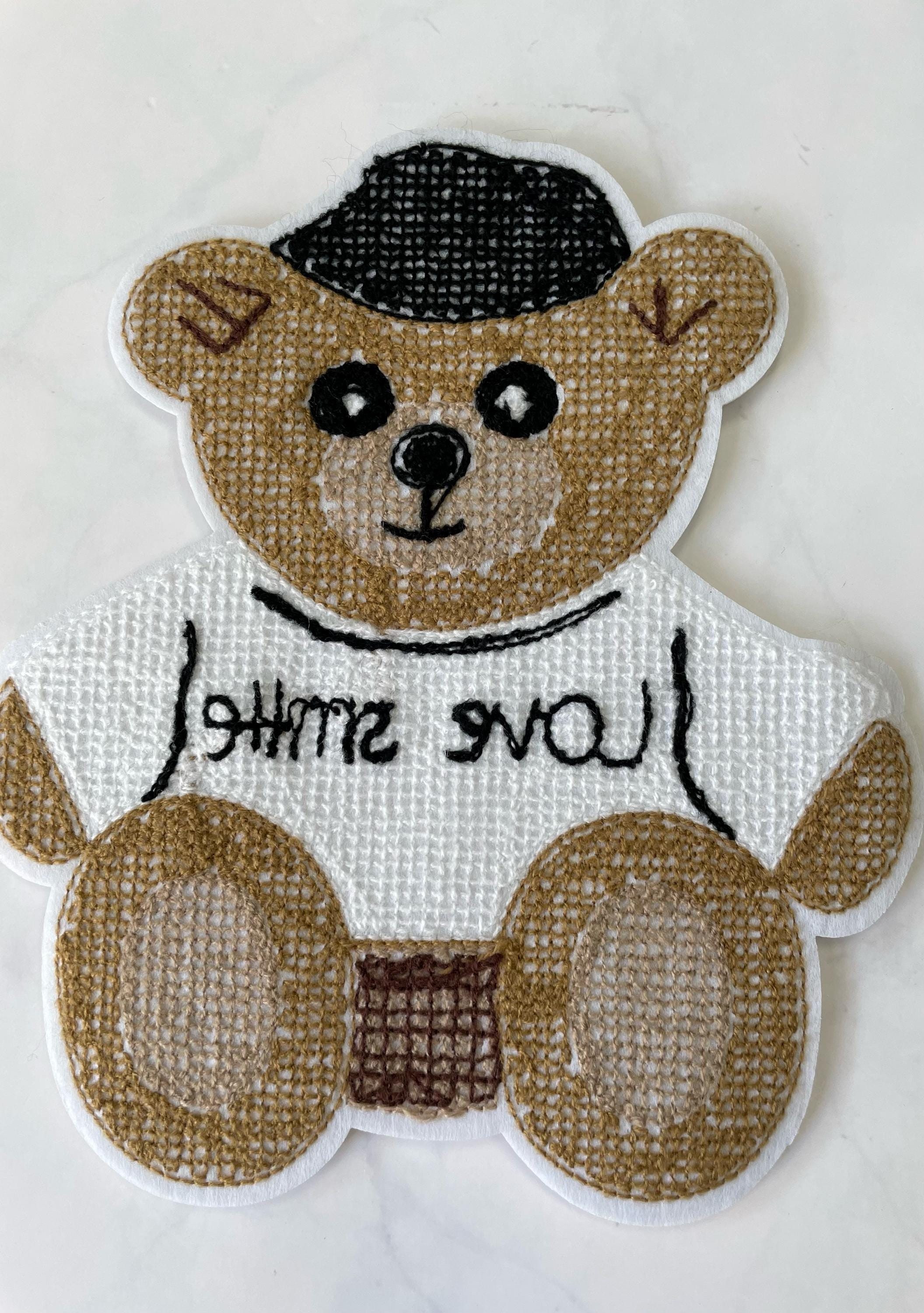漫画テディベア刺繍パッチ：縫い付けアップリケ（8インチ×7インチ