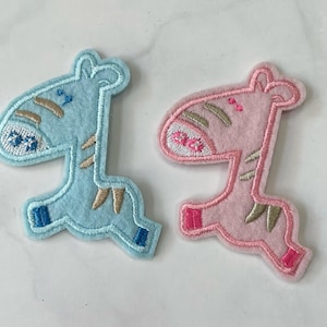 Embroidered Donkey Iron On Patch: Blue & Pink Applique (2pcs)