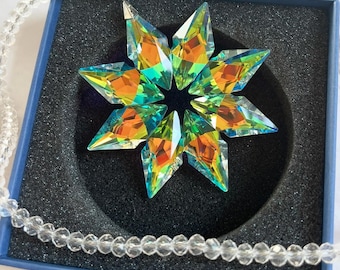 Flocon de neige en cristal bohème, transparent avec pendentif SunCatcher à prisme AB, décoration de fenêtre de voiture de sapin de Noël