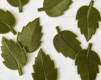 Embroidery Leaf Dark Green Patch 5pcs, Iron on Applique, DIY Craft Supplies