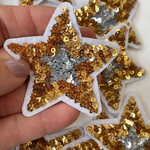 Sequin Stars 5pcs, Star Patch for Applique, DIY Hair Accessory or Crafts,Patch, Gold Sequin Star Patch, Iron on Patch, Trendy Patch,DIY Bag