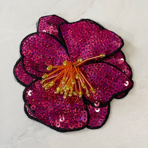 Sequined Flower 1pcs, 3D Patch for Applique, DIY Hair Accessory or Crafts, Glittering Sequins Flower, Beaded Flower Applique, Pink Flower