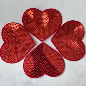 Red Sequin Heart Patch - Iron On Applique - 5pcs