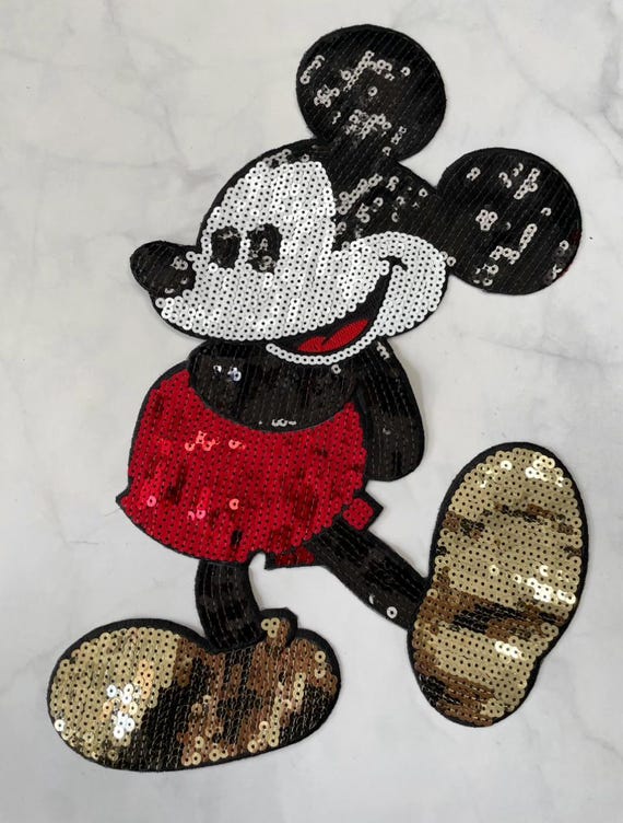 Sequin Mickey Mouse Patch 1pc, Large Sew on Applique, DIY Supplies