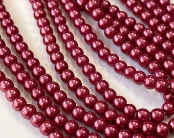 Dark Pink Pearl Beads 4mm, Jewelry Making Supplies,DIY Craft