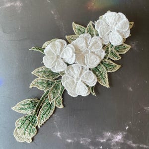 3D White Embroidery Flower Patch: Sew-On Applique (8x4 in)
