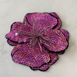 Sequined Flower 1pcs, 3D Patch for Applique, DIY Hair Accessory or Crafts, Glittering Sequins Flower, Beaded Flower Applique, Pink Flower