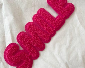 Pink Smile Patch 1pc, Sew-On Applique, DIY Accessory Supplies Craft
