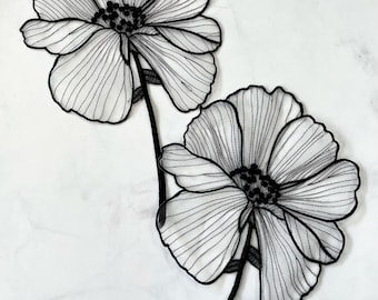Lace Flower Applique, Black & White Sew-on Patch set of 2pcs, DIY Supplies Craft