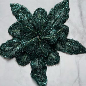 Sequined Flower 1pcs, 3D Patch for Applique, DIY Accessory or Crafts, Glittering Sequins Flower,Beaded Flower Applique, Green Flower