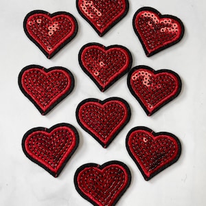 Red Sequin Heart Iron On Patch - 5pcs DIY Applique