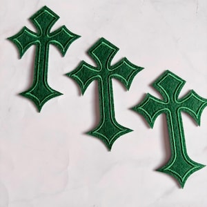 Naszywka z haftowanym zielonym krzyżem, 3 szt., aplikacja do prasowania, materiały do majsterkowania