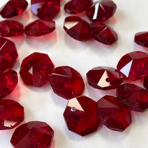 10 pcs Octagon 1 hole Beads, Crystal Prism,14mm Octagon Charms for Jewelry, Beads for DIY Sun Catcher, Red Prism for Chandelier Supplies