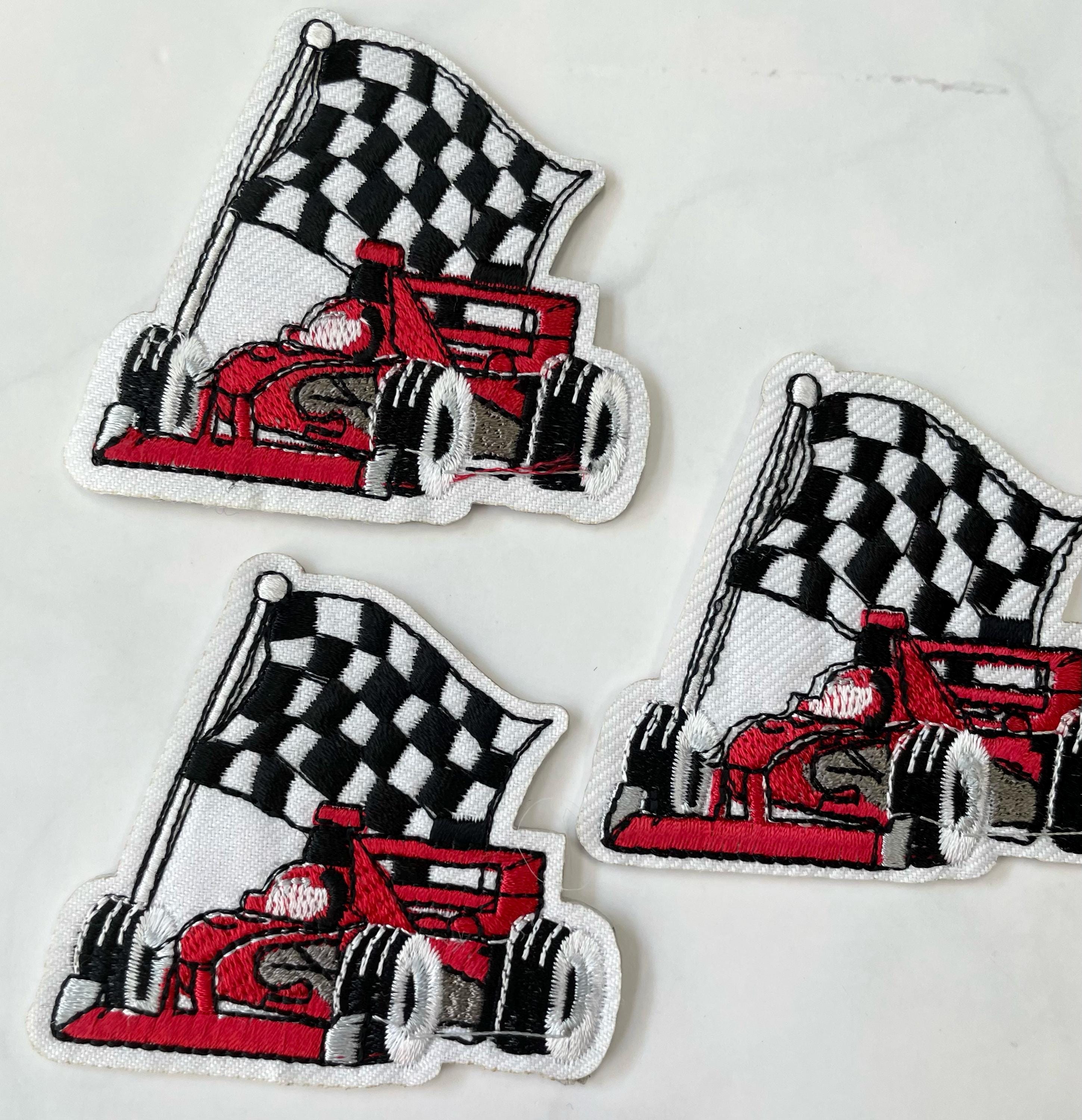 Embroidered Race Car Patch: Checkered Flag Iron-on Applique - Etsy