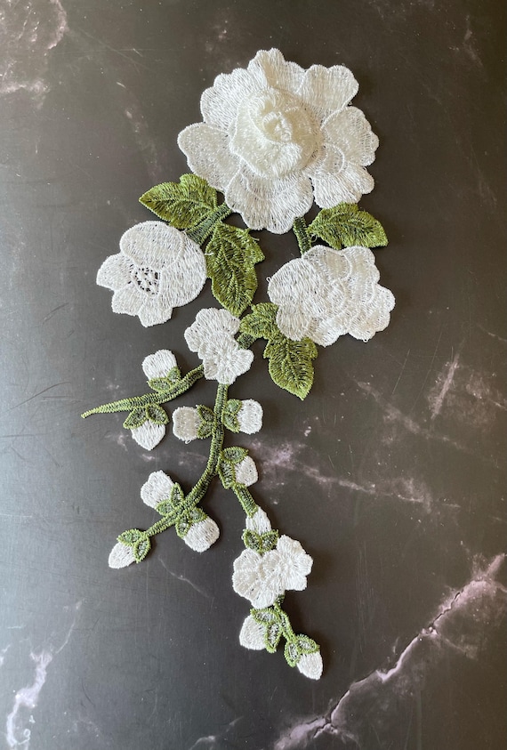 3D White Embroidery Flower Patch: Sew-on Applique (11x5 In - Etsy