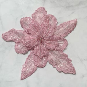 Sequined Flower 1pcs, 3D Patch for Applique, DIY Hair Accessory or Crafts, Glittering Sequins Flower, Beaded Flower Applique, Pink Flower
