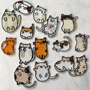 Embroidery Cat Iron On Patch: Cartoon Applique, DIY Craft (15pcs)