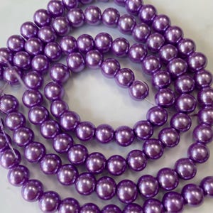 Perlas, Perlas de color violeta claro de 8 mm, Perlas de vidrio de imitación, Suministros para hacer joyas, Accesorios de joyería