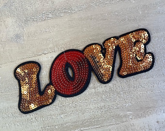 Lovertje 'Love' opstrijkpatch 1 st, goudrode appliqué, doe-het-zelfartikelen