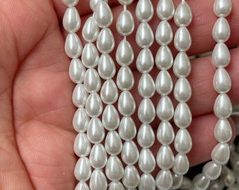 White Teardrop Pearl Beads 7mm, Jewelry Making Supplies, DIY Craft