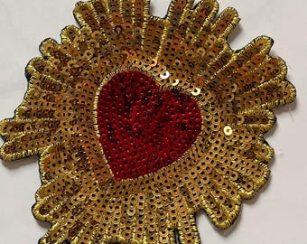 Sequin Heart Patch 1pcs, Large Heart Sticker for Applique, DIY Accessoryor Crafts,Patch,Gold Heart Patch, Iron on Patch, TrendyPatch,DIY Bag