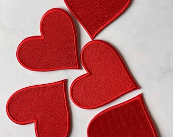 Red Embroidery Heart Patch 5pcs, Iron On Applique, DIY Crafts Supplies