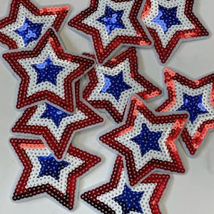 Sequin Star Iron On Patch: Red White Blue Applique (5pcs)
