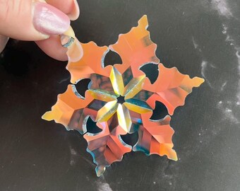 Flocon de neige en cristal bohème, transparent avec pendentif SunCatcher à prisme AB, décoration de fenêtre de voiture de sapin de Noël