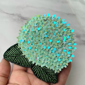 Sequined Flower 1pcs, 3D HydrangeaPatch for Applique, DIY Accessory or Crafts,Glittering Sequins Flower, Beaded Flower Applique,Green Flower