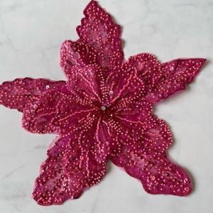 Sequined Flower 1pcs, 3D Patch for Applique, DIY Hair Accessory or Crafts,Glittering Sequins Flower, Beaded Flower Applique, DarkPink Flower