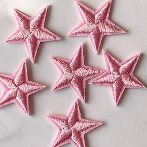 Ljusrosa broderad stjärna lapp 10 st, stryk-på applikation, gör-det-själv-material hantverk