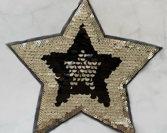 Aplique de estrela com lantejoulas douradas: aplique para costurar, acessório faça você mesmo (23 cm)