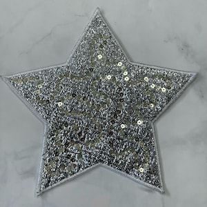 Star Patch 1pcs, Sequins Star Patch for Applique, DIY Accessory or Crafts, Glittering Large Star, Sew on Patch Applique, Silver Star