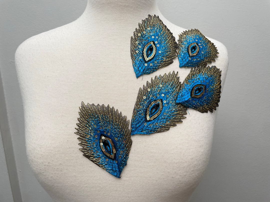 Blue Peacock Feathers Patch 5pcs Embroidered Patch For Applique DIY blue-peacock-feathers-patch-5pcs-embroidered-patch-for-applique-diy