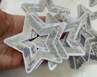 Sequin Stars 5pcs, Star Patch for Applique, DIY Hair Accessory or Crafts,Patch,Silver Sequin Star Patch, Iron on Patch, Trendy Patch,DIY Bag