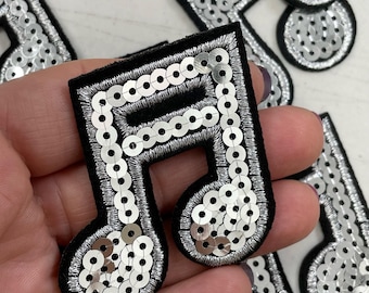 Musical Note Sequin Patch 5pcs, Music Badge, Iron on  Applique, DIY Supplies Craft