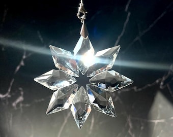 Colgante atrapasol de prisma transparente con copos de nieve de cristal bohemio, decoración para ventana de coche y árbol de Navidad