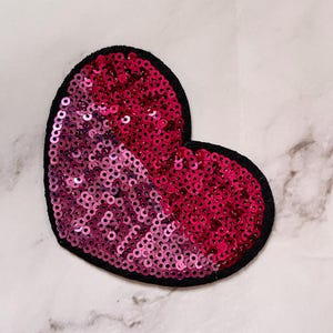 Sequin Heart Iron-On Patch: Pink & Red DIY Applique (2 3/4 X 3 1/4&quot;)
