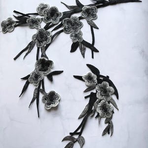 Embroidery Flower Patch 2pcs set Lace Patch for Applique, DIY  Accessory or Crafts, Flower Patch, Flower Applique, Gray  Flower